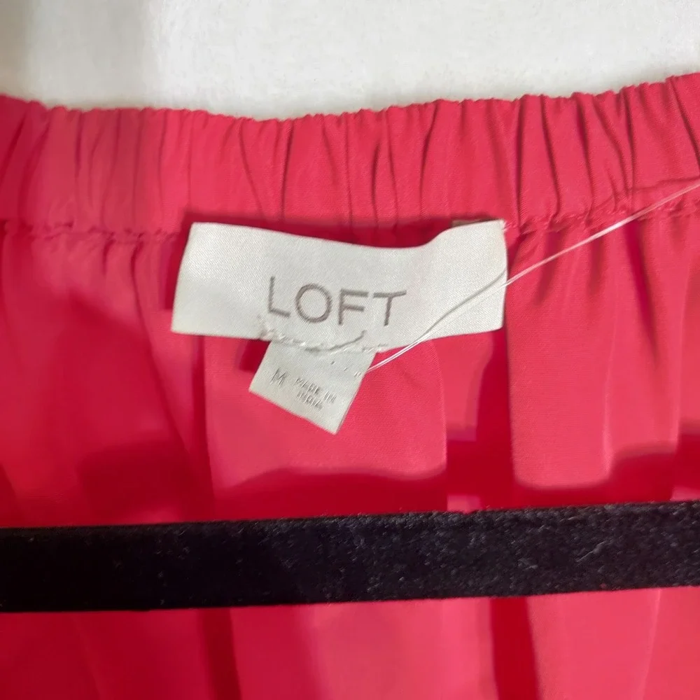 Loft‎ Red Puff Sleeve Peplum Top Black Velvet Bow V-Neck Blouse Womens Medium